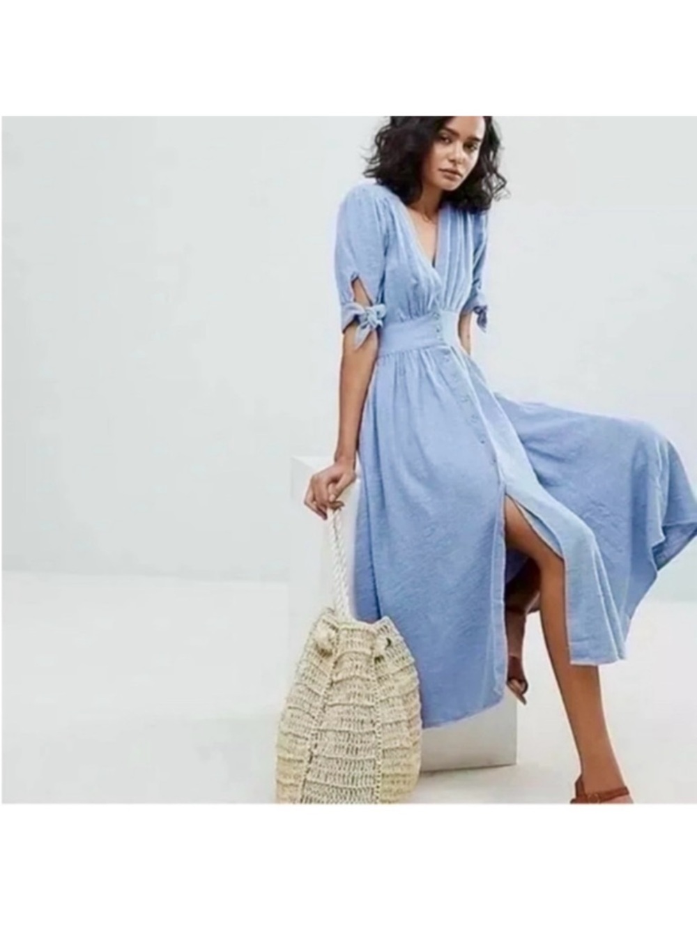 Free People Love of My Life Midi Dress with Tie Sleeves Women’s Small